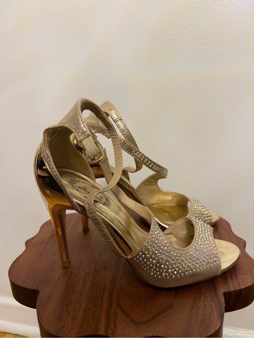 Elegant Gold Rhinestone High Heel Sandals - Women's